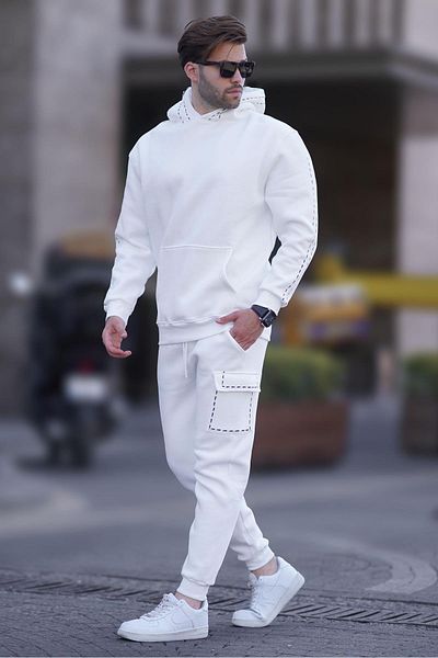 Madmext Ανδρική φόρμα εκρού με κουκούλα - Elastic Leg 5957
