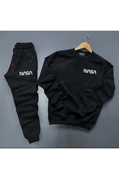 Minikelya New Season Nasa Printed Cotton Crew Neck Sweat-cotton Winter Sweatpants 2-Piece Set