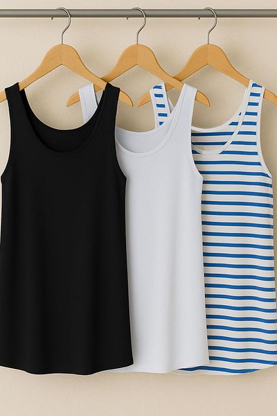 COTENCONCEPT Tricou pentru atlet cu bretele groase din bumbac, 3 bucăți