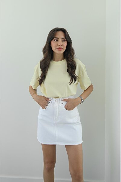 Havoş Light Yellow Decorative Stitched Tok Texture T-Shirt