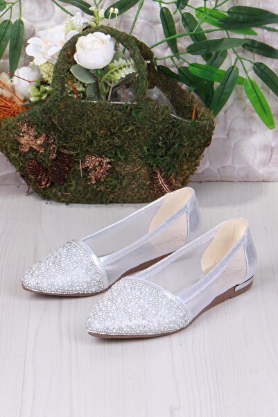 fort 8567 Balerini de nuntă cu mărgele și pietre și tulle Balerini de damă