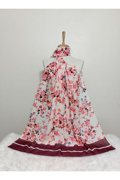 REMOMODA Patterned Chiffon Shawl Floral Model