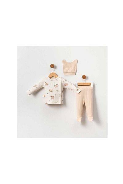 TRENDİMİZBİR Unisex Baby Beige Koala Patterned 3-Piece Hospital Release Bodysuit Set