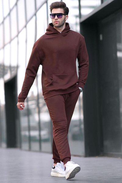 Madmext Σετ αθλητικής φόρμας με κουκούλα Bitter Brown Basic 5928