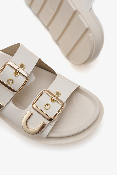 LOJO شبشب نسائي يومي بحزام مزدوج ذهبي اللون Laris Beige