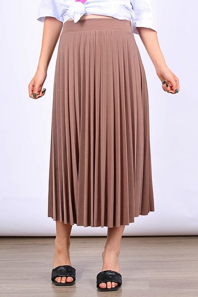 Madmext Brown Pleated Women's Midi Skirt MG1879