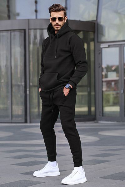 Madmext Schwarzes Basic-Trainingsanzug-Set mit Kapuze 5905