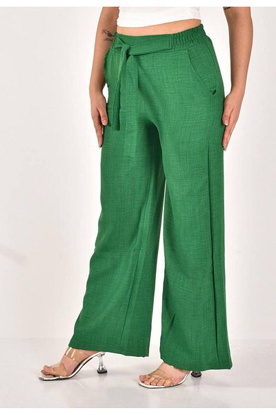 MİRA BUTİK Linen Pants Large Size Comfortable Fit Pocket Waist Elastic Size 40-50