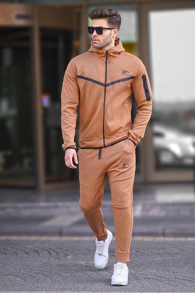Madmext Ανδρική φόρμα Jogger με καφέ κουκούλα 5673