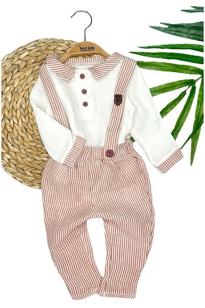 Murat Baby Baby Boy Muslin Fabric Striped Salopet Set