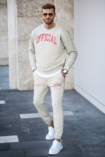 Madmext Beige Printed Men's Tracksuit Set 5294