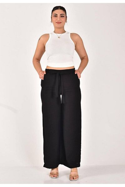 MİRA BUTİK Linen Pants Large Size Comfortable Fit Pocket Waist Elastic Size 40-50