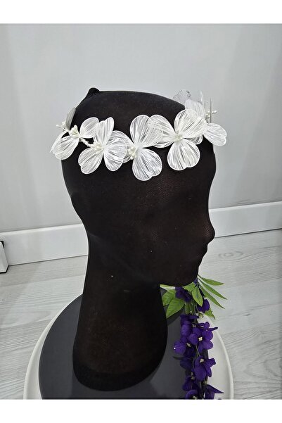 YÜSRAKSESUAR Özel tasarım gelin tacı Beyaz çiçekli Taç yapraklı taç Gelin aks...