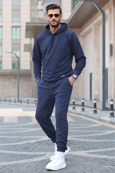 Madmext Navy Blue Hooded Basic Tracksuit Set 5908