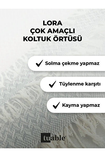 Tuable Lora Çok Amaçlı Koltuk Örtüsü, Pamuk Dokuma, Saçaklı Kaymaz Koltuk Çekyat Şalı - Siyah 170x210cm