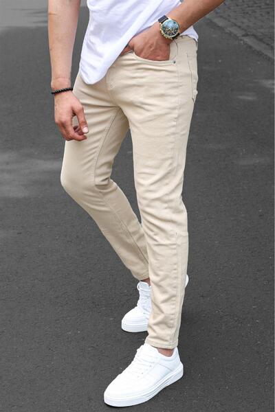 Madmext Erkek Bej Kanvas Slim Fit Pantolon