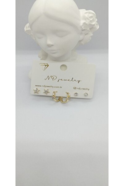 ndjewelry طقم خاتم ذهبي اللون وحلق على شكل نجمة ذهبية اللون