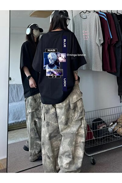 weywot Μαύρο μπλουζάκι με μπλε κλειδαριά Seishiro Nagi Player Back Printed Ov...