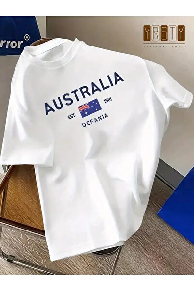 Massgai Unisex Design AUSTRALIA Μπλουζάκι με στάμπα Oversize 100% βαμβάκι