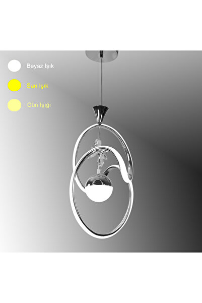 TT AYDINLATMA TT334-TPL-KR TT Aydınlatma Badem Modeli Krom Kaplama Tek Toplu 3 Renk Modüllü Ledli Avize