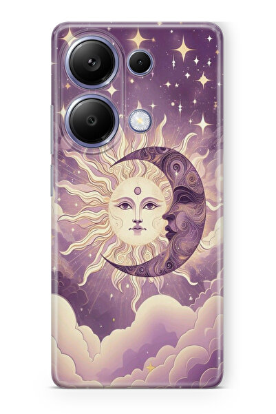 moonset Xiaomi Redmi Note 13 Pro 4G Uyumlu Ay ve Güneş Tasarımlı Baskılı Şeff...