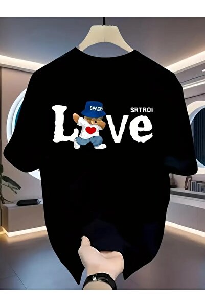 Massgai Унисекс тениска с щампа на мече от 100% памук, голям размер Design Space