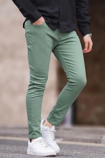 Madmext Pánske zelené plátené Slim Fit nohavice