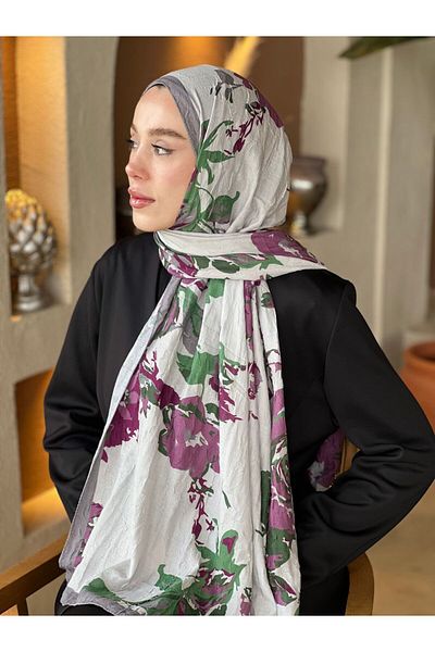 Modakaşmir Şal din bambus cu model de amestec de trandafiri