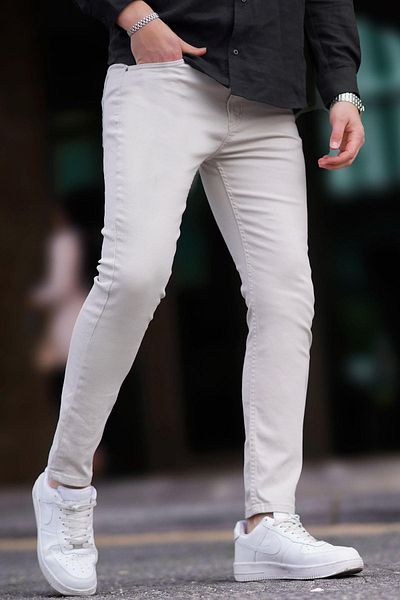 Madmext Pánské plátěné kalhoty slim Fit v barvě kamene
