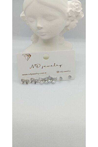 ndjewelry مجموعة أقراط القوس اللؤلؤية الفضية اللون