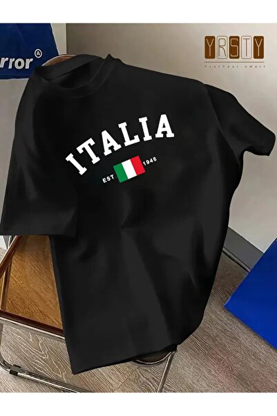 Massgai Tricou oversize 100% bumbac cu imprimeu ITALIA cu design unisex