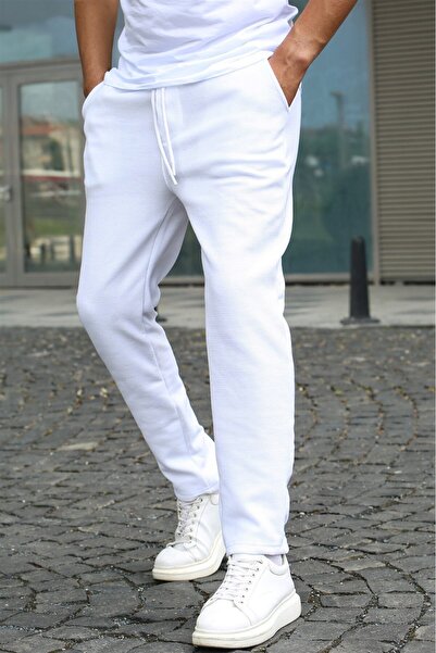 Madmext White Relaxed Fit Jogger Pants 5480
