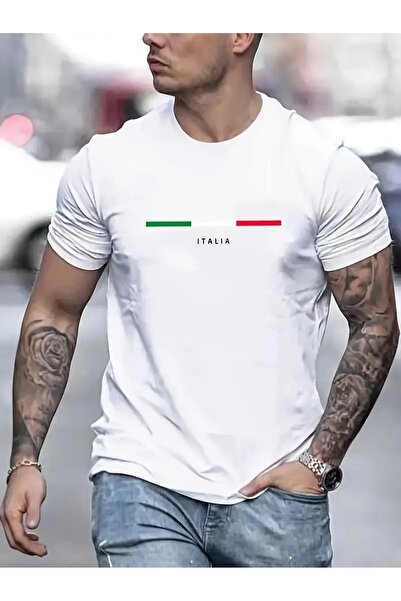 Massgai Tricou oversize 100% bumbac cu imprimeu ITALIA cu design unisex