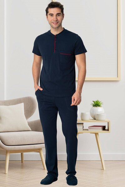 Mecit Pijama Mecit 2769 Lacivert Büyük Beden Şortlu Erkek Pijama Takımı