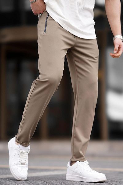 Madmext Ανδρικό παντελόνι Tan Zipper Detailed 6520