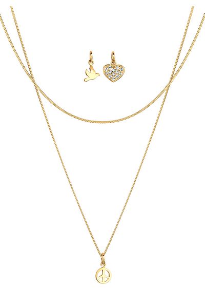 ELLI Necklace Ladies Peace Dove Heart With Crystals In 925 Sterling Silver Gold Plated