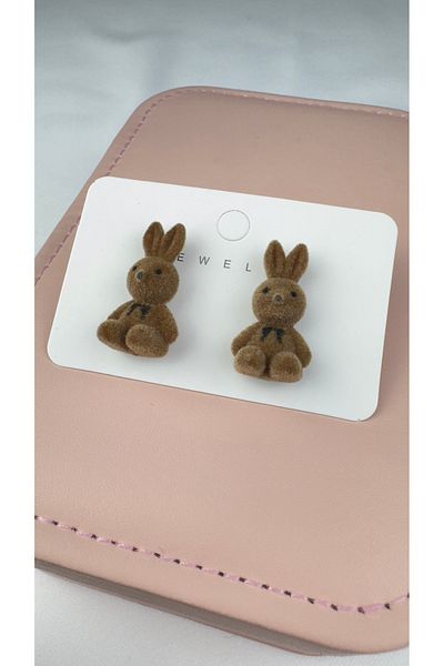 lilith accesuary Special Design, Plush Rabbit Earrings, Couple Earrings, Dark Coffee Earrings, Gift Wrapped