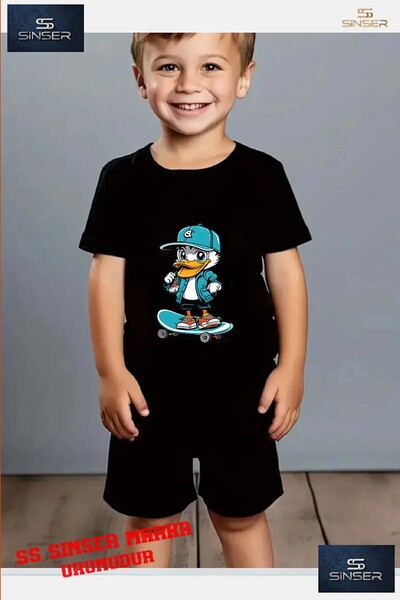 SS SİNSER Tricou cu gât rotund cu imprimeu special pentru copii „DUCK TURQUOI...