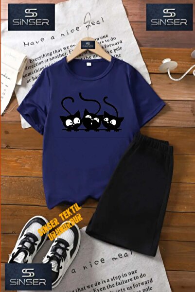 SS SİNSER Παιδικό μπλουζάκι με στάμπα "BLACK CAT 3LU" με λαιμόκοψη ποδηλάτου ...