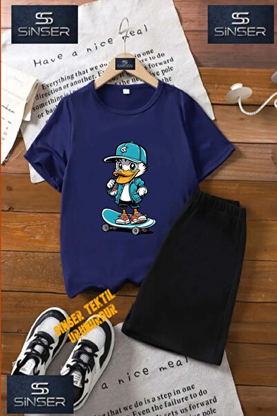 SS SİNSER Tricou cu gât rotund cu imprimeu special pentru copii „DUCK TURQUOI...