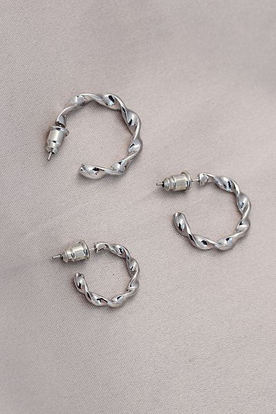 E BULURUM Auger Model Silver Metal Earring Set