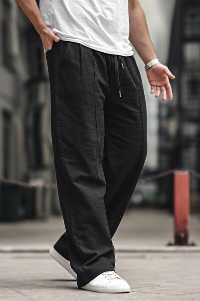 Madmext Siyah Erkek Rahat Kesim Keten Pantolon 6539