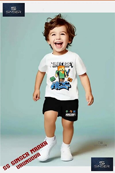 SS SİNSER Tricou cu gât rotund cu imprimeu special pentru copii „MINICRAFT AL...