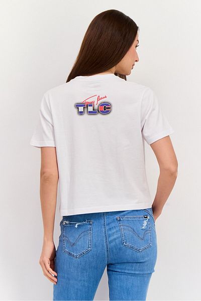 Tommy Hilfiger Women Crew Neck Short Sleeve Graphic Top, White Combo