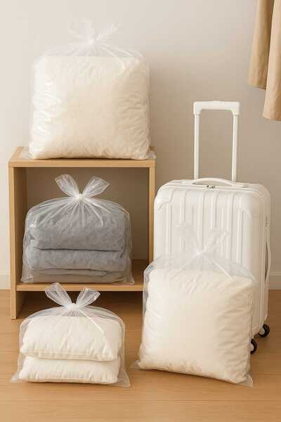 COLORPAK Çok Amaçlı Plastik Taşıma Torbası 75x(15+15)x120cm Şeffaf Renk (5 adet) Kalın Battal Poşet