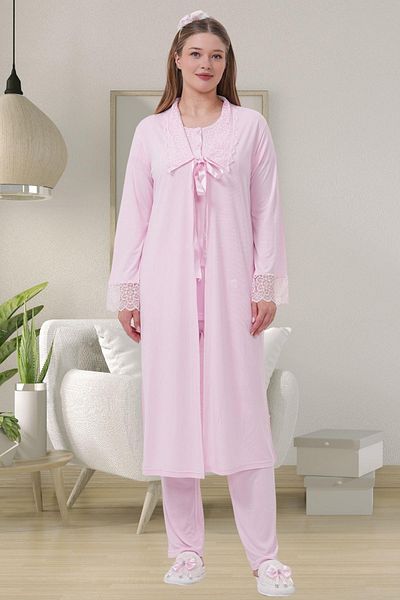 Mecit Pijama Mecit 1541 Pink Long Maternity Pajama Set with Dressing Gown