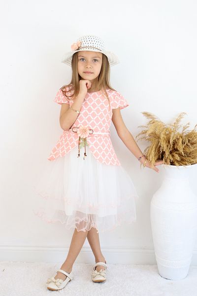 FESSHERA 🎀   Combinație de zi specială pentru fete - Set de 3 piese, rochie, pălărie și curea 🎀