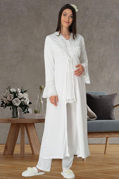 Mecit Pijama Carpediem L.R. 1517 - طقم بيجامة إكرو للحوامل والأمهات مع ثوب صباحي
