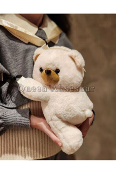 QUEEN AKSESUAR Πολυτελές 30 εκ. γιγαντιαίο αφράτο χαριτωμένο παιχνίδι βελούδινο αρκουδάκι τσάντα πλάτης ώμου για ενήλικες Παιδιά Κρεμ Λευκό