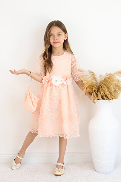 FESSHERA 💜 Girl's Special Design Pearls Lace Dress Set (Bag + Belt Included) 💜